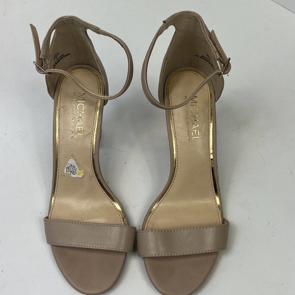 Michael Kors Tan Sascha Sandal Heels Size 8 Block Heel Ankle Strap - Picture 2 of 8